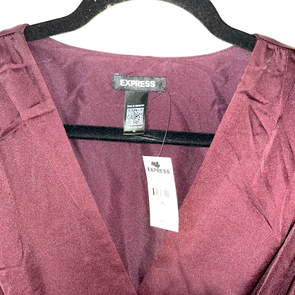 Express Long Sleeve Wrap Dress in Deep Burgundy - Picture 2 of 4